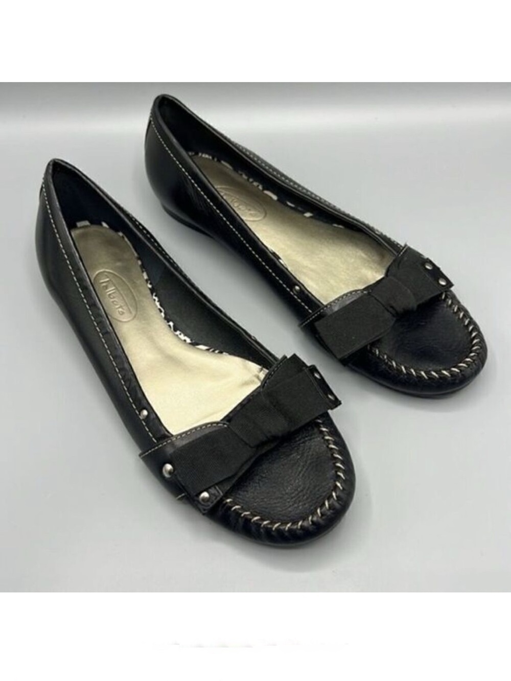 Talbots Leather Bow Flats Black Moccasins